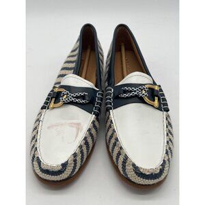 G.H. Bass Weejuns Womens Size 9 Loafers Blue & White Striped Woven With Gold Har